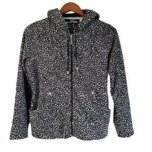 Onque Petite Womens Animal Print Hoodie Jacket Black/Grey Front Zipper Size PL